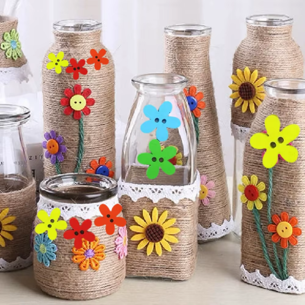100 boutons décoratifs en bois en forme de fleur