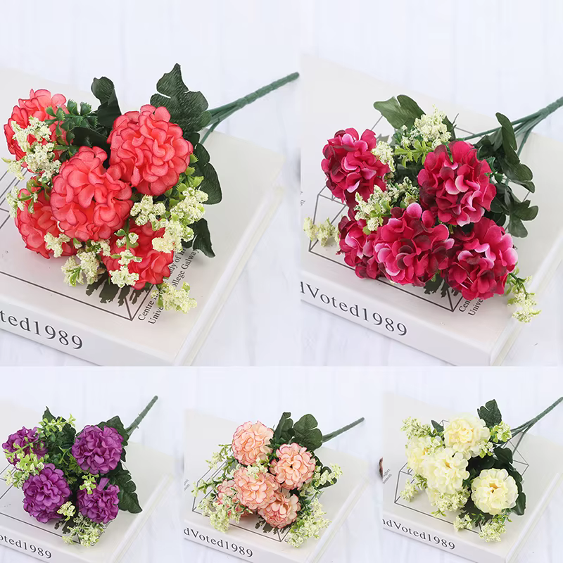 NOUVEAU 1 Bouquet de 5 Têtes d'Hortensias en Soie