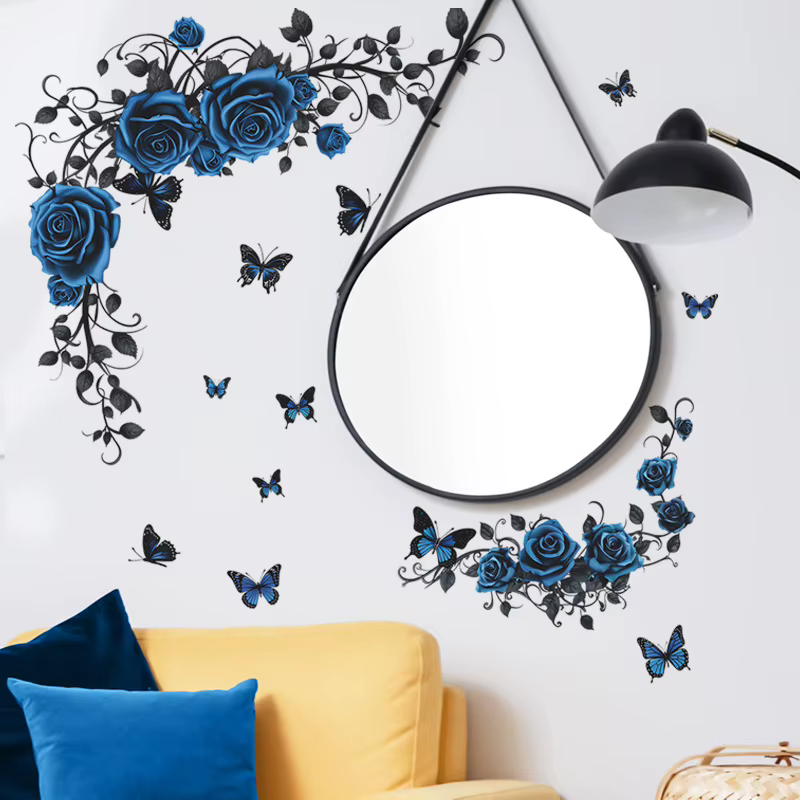 Autocollant mural papillon rose bleu