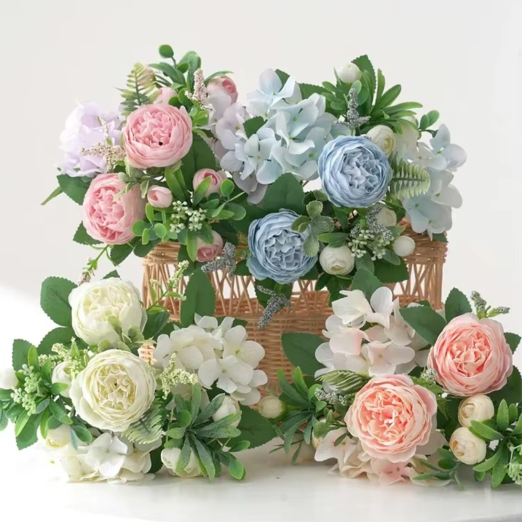 Bouquets en soie bleue