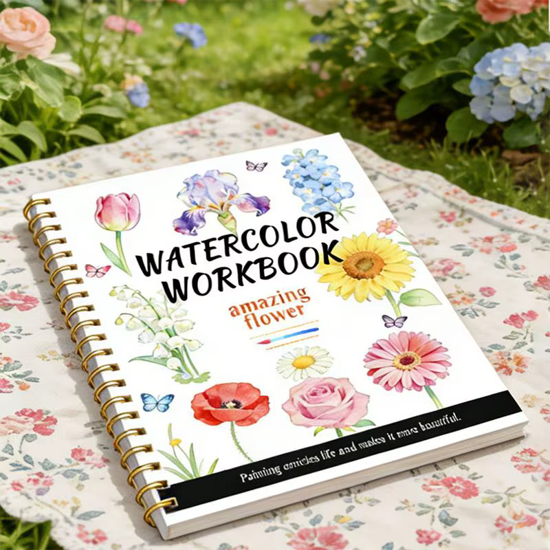Cahier d'exercices de fleurs en aquarelle à spirale, guides en papier épais pour les artistes débutants, fournitures pour la pratique quotidienne du dessin