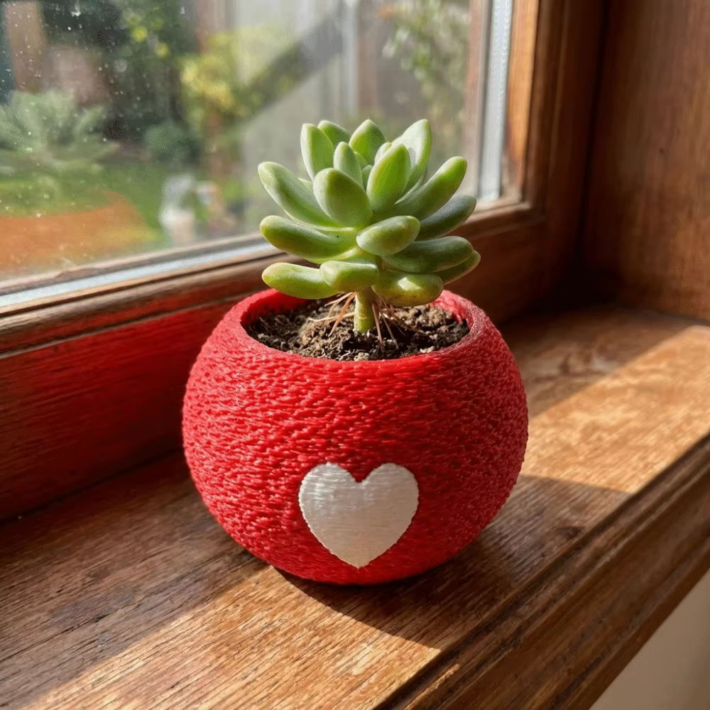 Pot de plante imprimé en 3D avec motif de cœur unique
