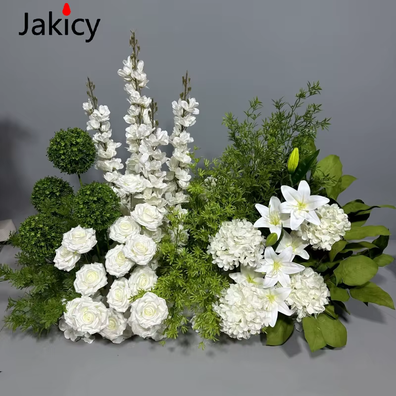 Plantes vertes feuille artificielle mariage soie fleur terre rangée