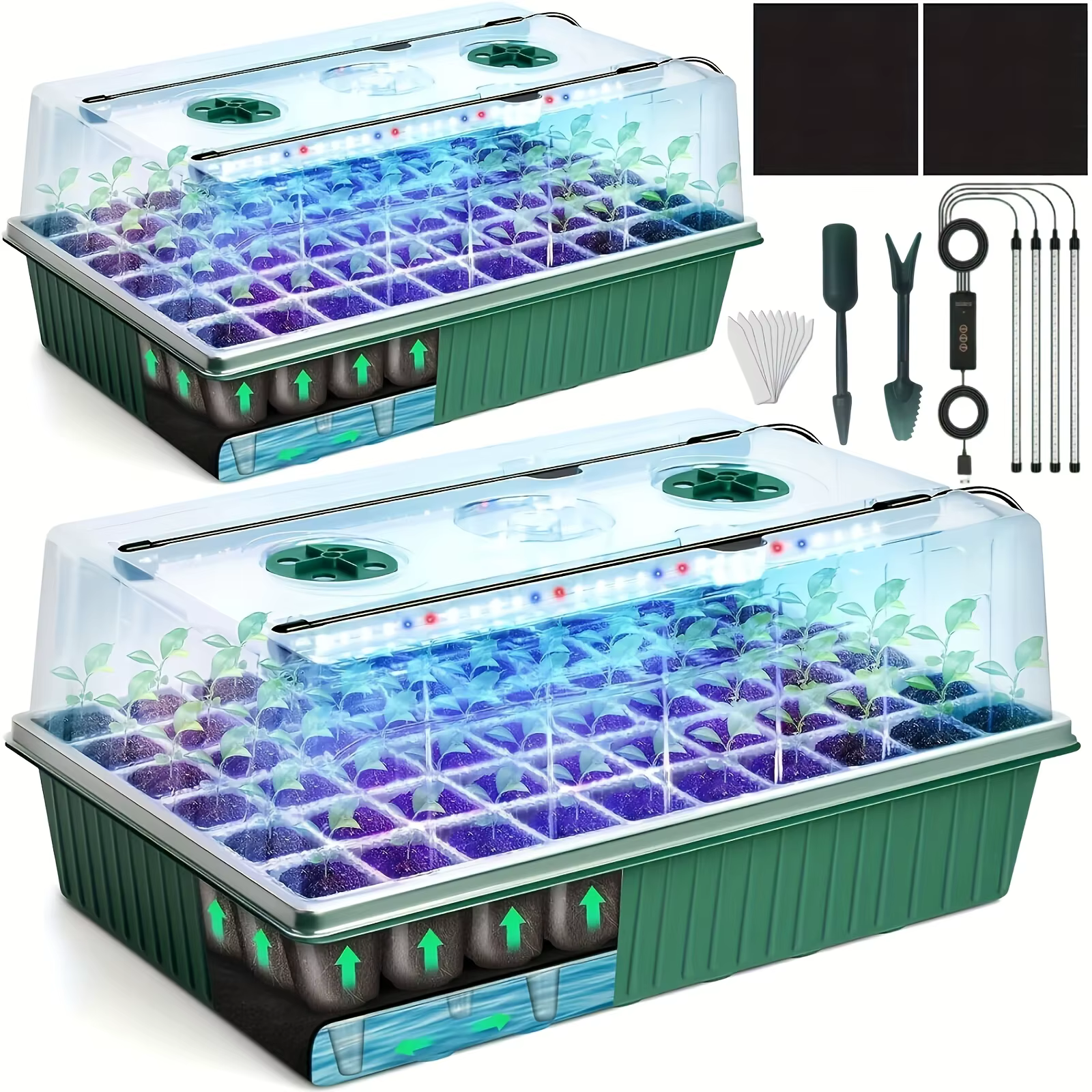 Kit de germination intérieur pour graines de plantes avec plateau à semis auto-arrosant 60/120 cellules