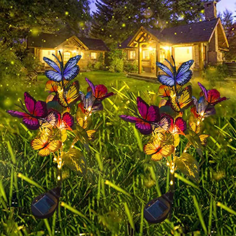 Lampe solaire LED en forme de papillon pour pelouse