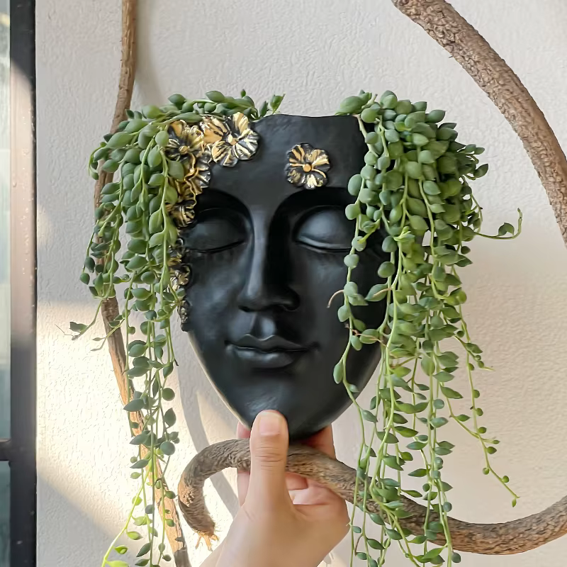 Pot de fleurs mural créatif en forme de visage