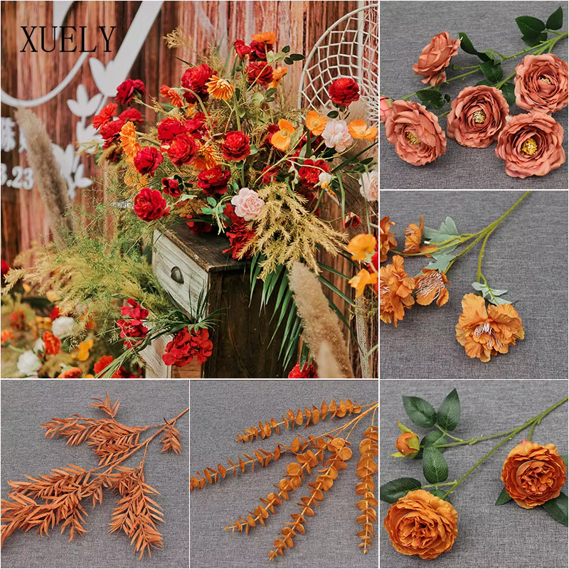 Série de fleurs artificielles couleur caramel pour mariage