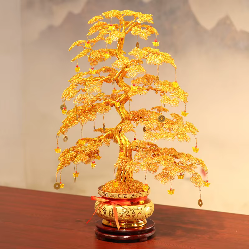 Arbre à argent tressé artisanal Feng Shui