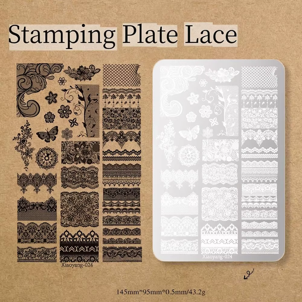 1 pièce Plaque de stamping pour nail art en dentelle française, motifs fleurs et papillons, pochoir vintage mandala floral pour ongles, outils de manucure DIY pour mariage