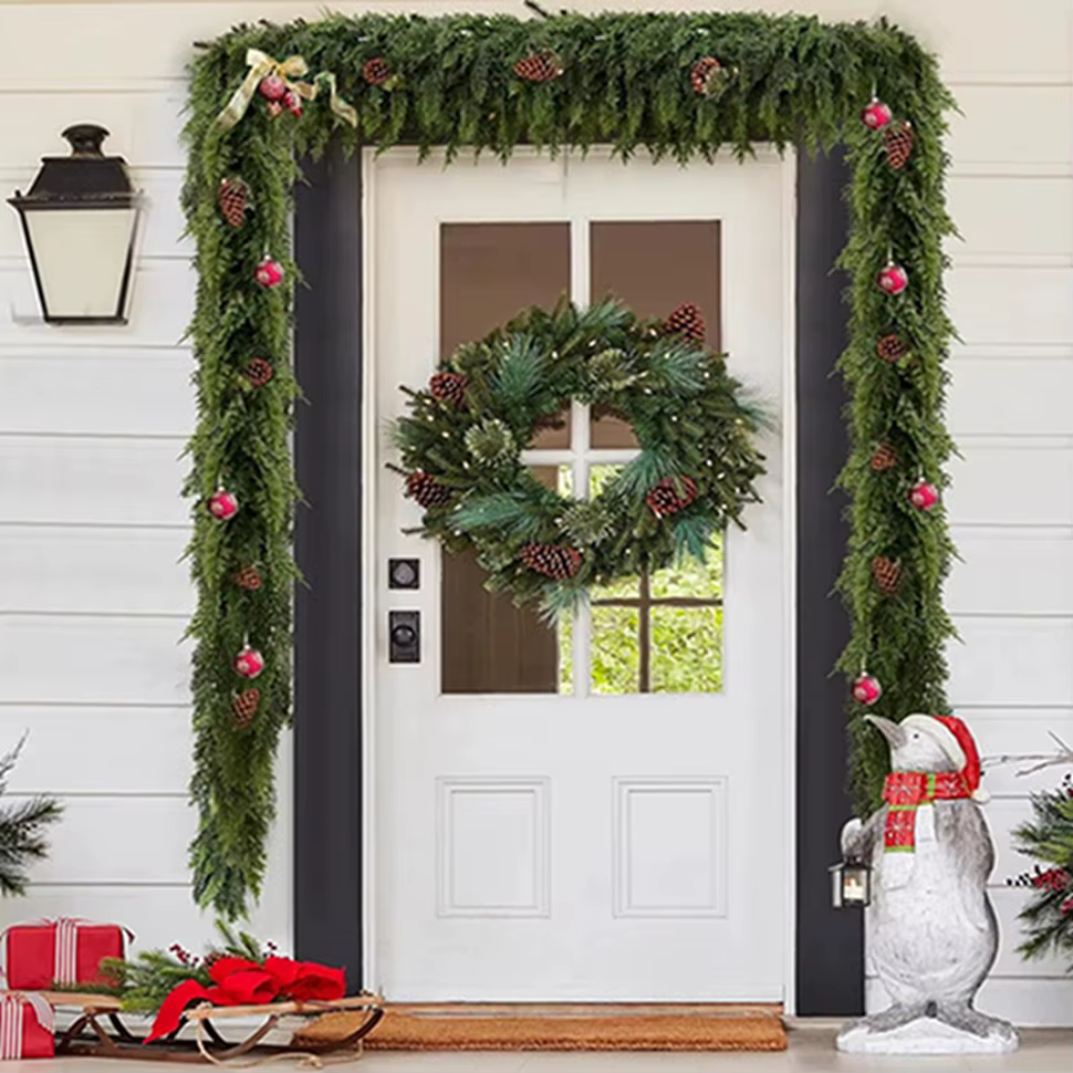 275Cm Plantes Artificielles Arbre De Noël Cyprès Feuille Couronnes Maison Partie Distinctif Décor Extérieur Yard Pin Rotin Ornement