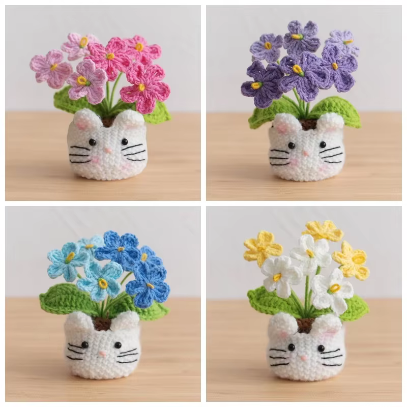 Ornement de bureau en pot de fleurs au crochet fait main