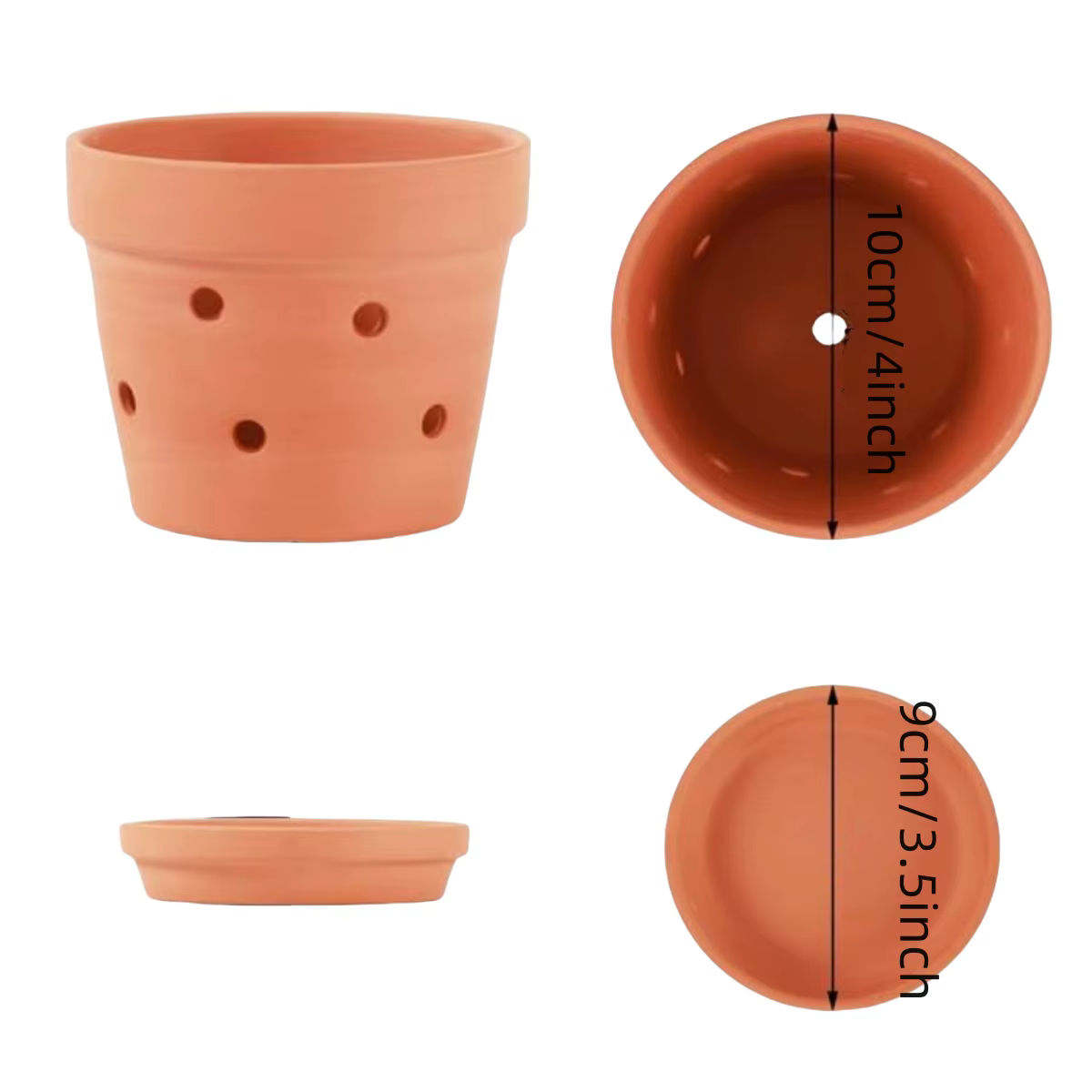 6 pots à orchidées en terre cuite de 4 pouces avec trous et soucoupes - Petits