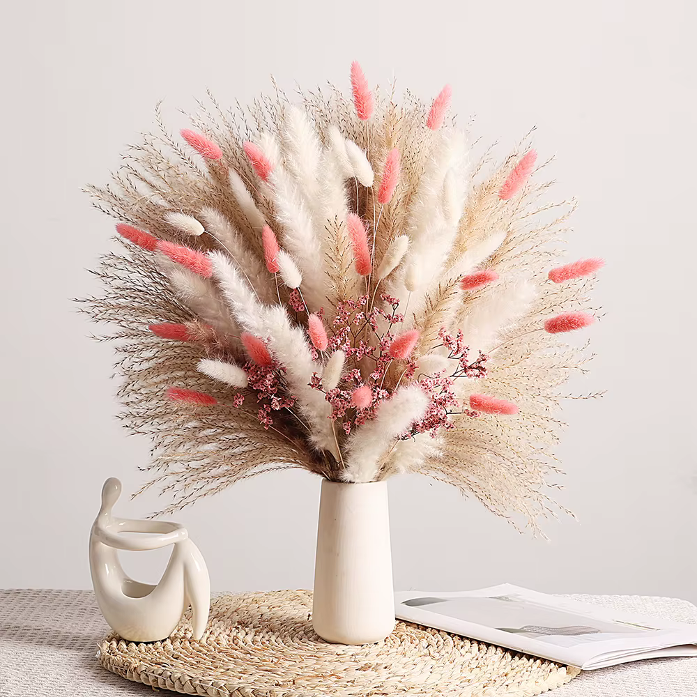 Bouquets de fleurs séchées de Pampas rose éternel