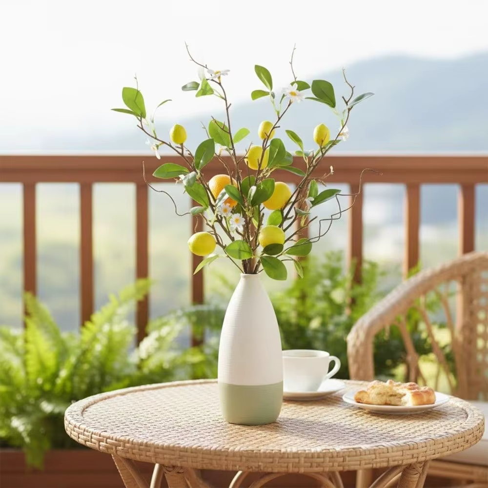 Branche de citron artificielle en plastique avec fleurs