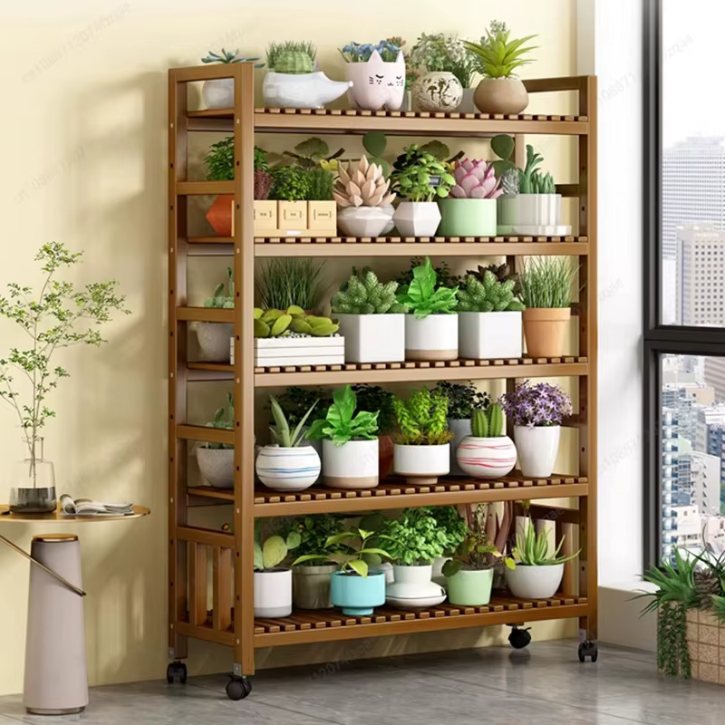 Présentoir vertical pour plantes en bambou
