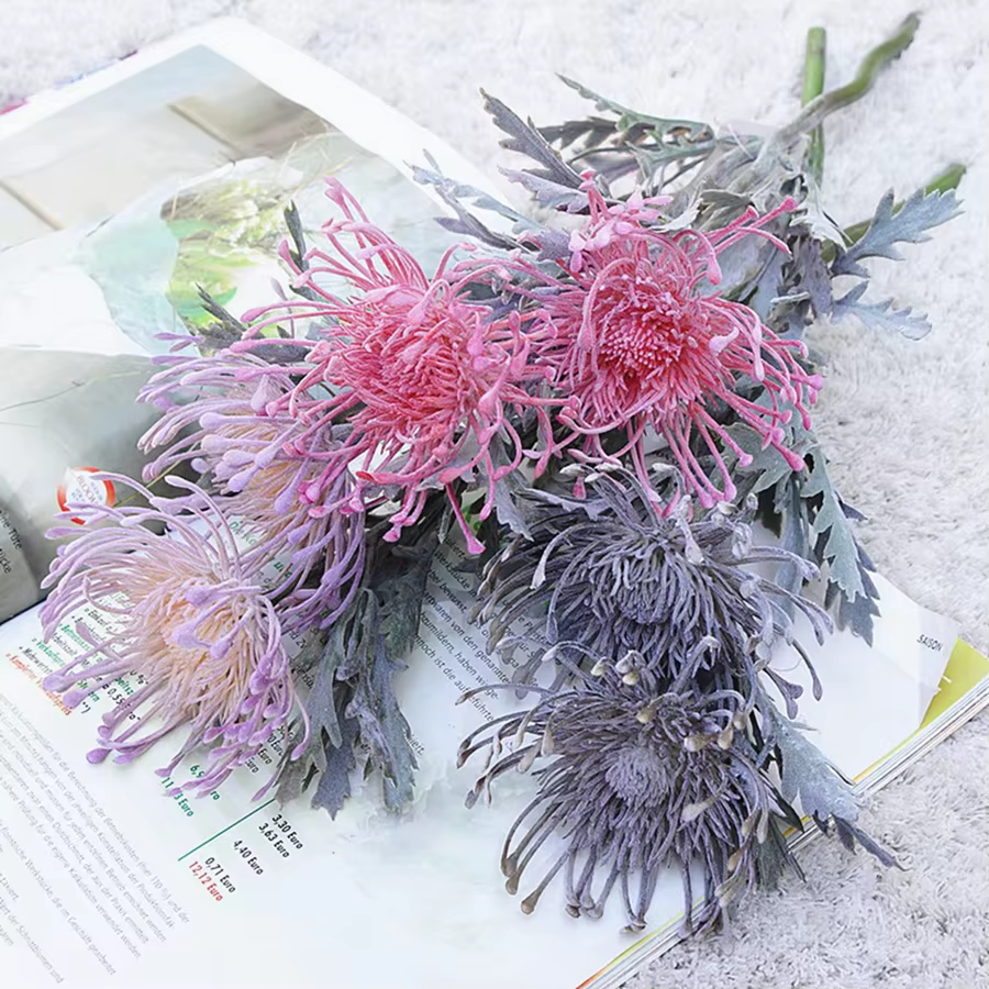 Fleurs artificielles Branche Courte Crabe Griffe 2 Fourche Pincushion Festival Guirlande Vase Accueil Salle De Mariage Décoration Faux Plantation Pro