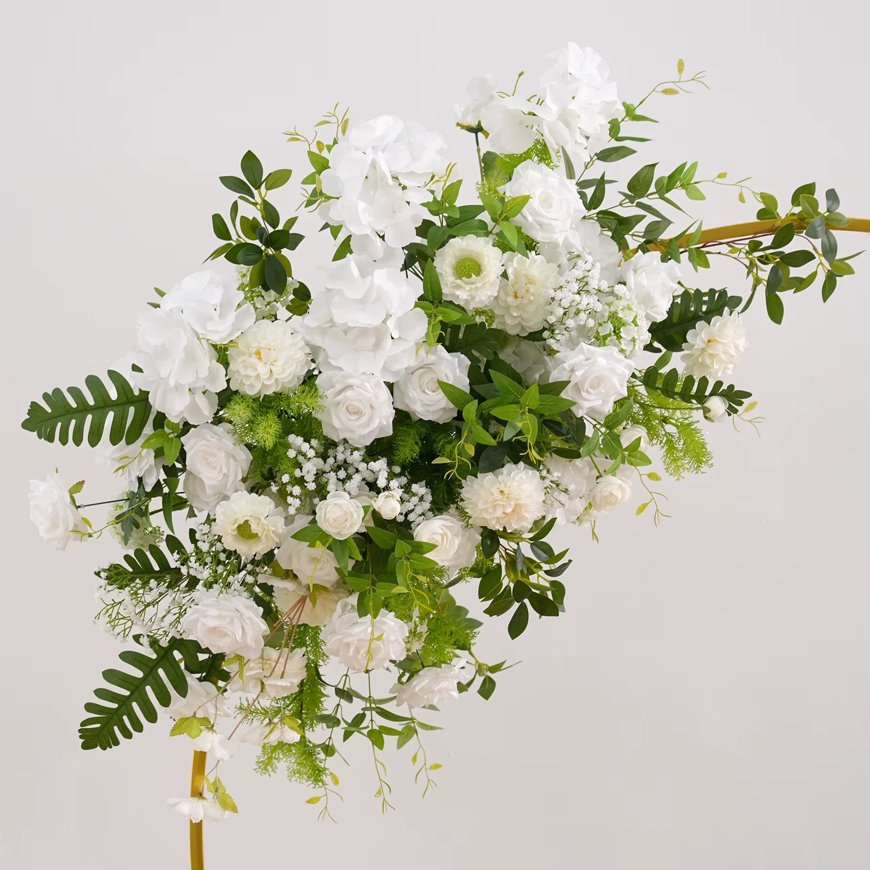 X8970 blanc Rose hortensia vert laisser accrocher rangée florale mariage toile de fond décoration sol allée Arrangement floral fenêtre affichage