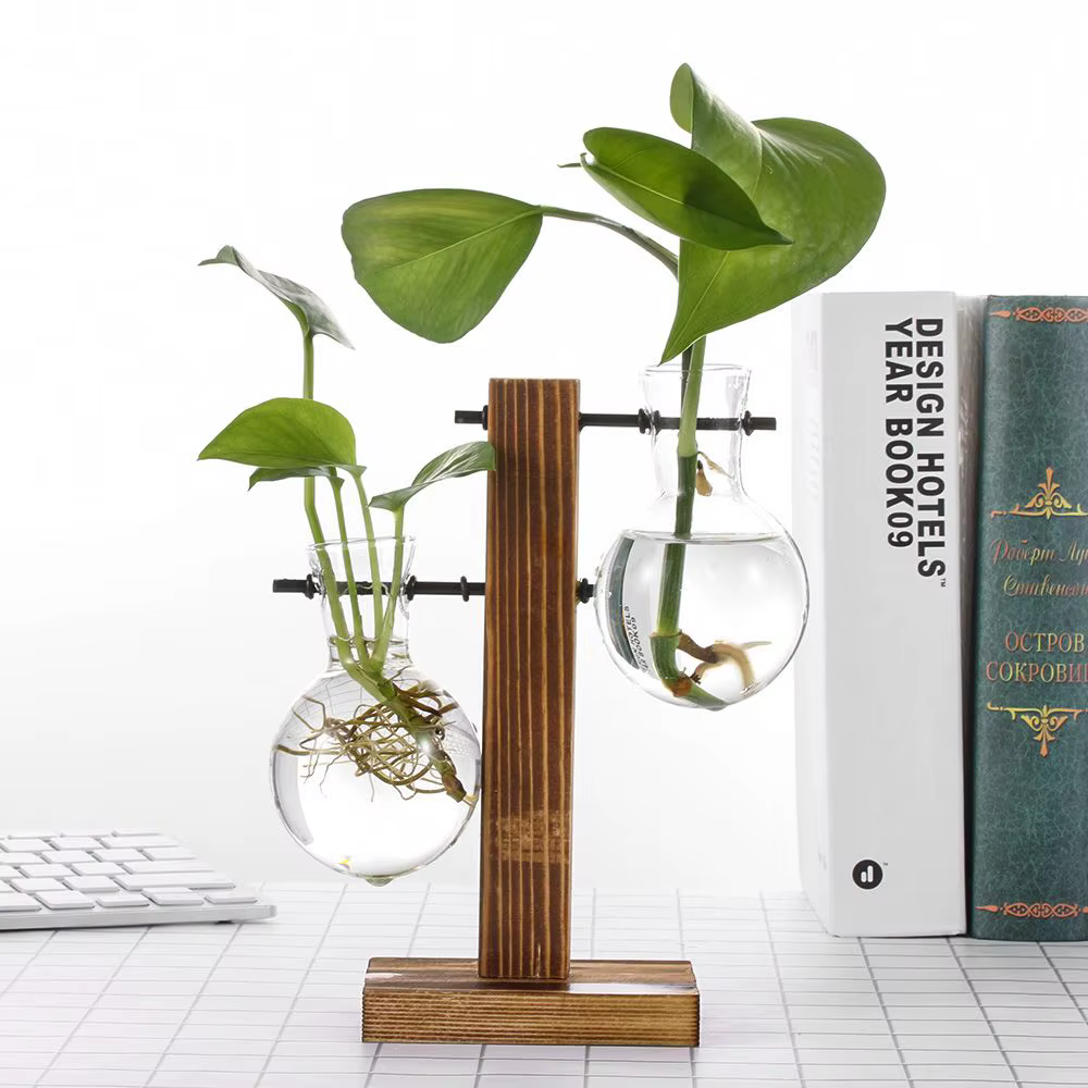 Décor à la maison Terrarium table planteur Pot de fleur plantes hydroponiques Vases Vase en verre cadre en bois