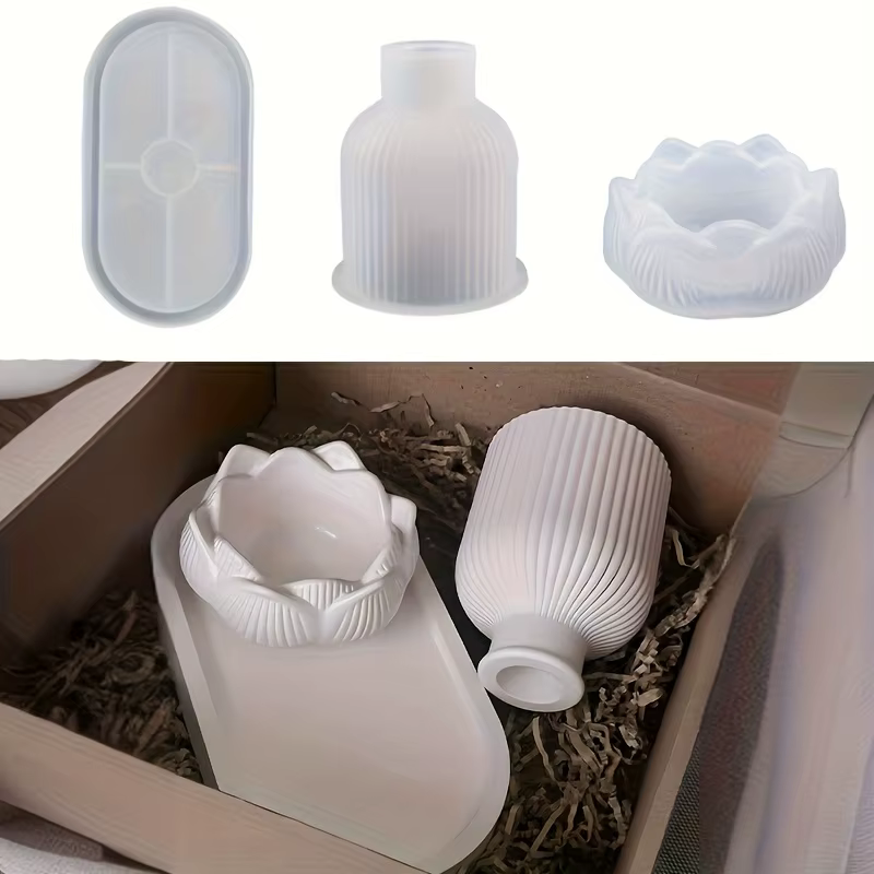 Plateau de Vase rayé Lotus, ensemble de moules en Silicone, bricolage, résine époxy, moule en plâtre pour Arrangement floral, argile aromatique, artisanat, décoration de la maison