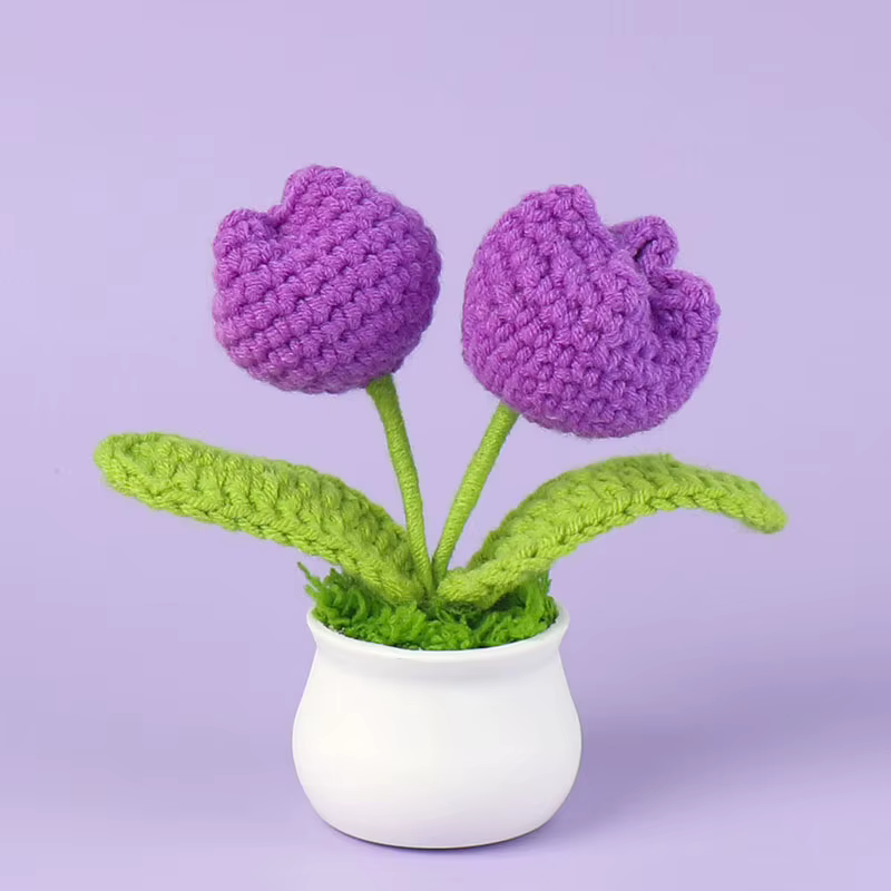 Tulipes Crochet fleur en pot créatif tissé Rose fleurs fini tricoté plante tulipanes Tejidos