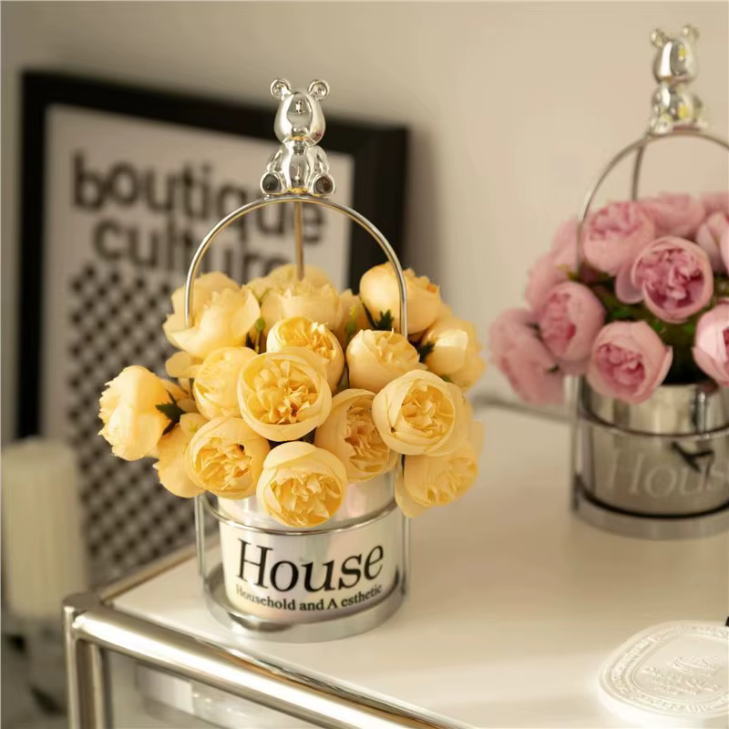 Rose rose pivoine fleurs artificielles 1 Bouquet 27 têtes Roses fausse fleur pour Vase de Table organiser les fleurs de décoration de mariage à la maison