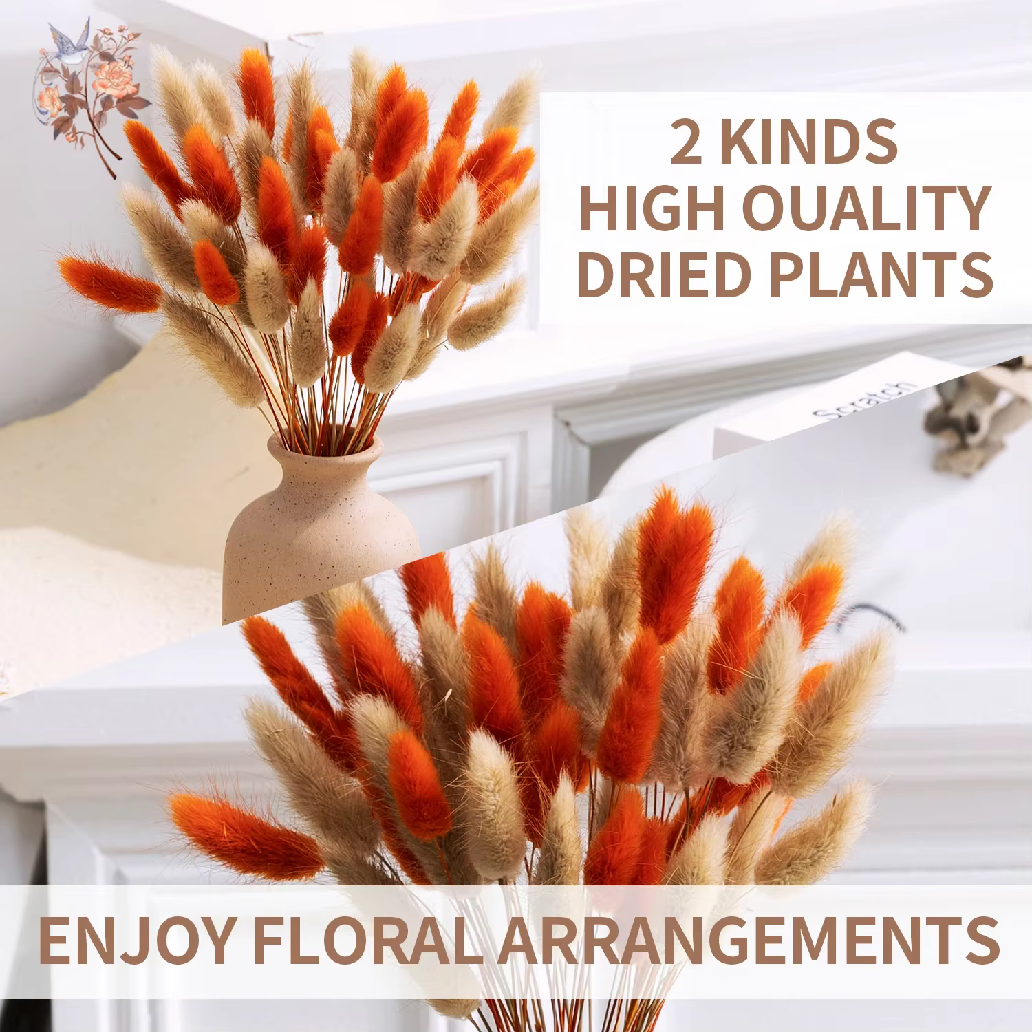70 pièces de fleurs séchées naturelles mélangées : Herbe de queue de lapin, Pampas, Lagurus. Bouquet floral d'automne pour décoration de mariage, de maison et accessoires photo.