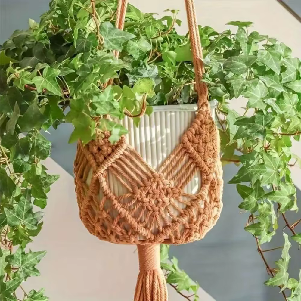 Porte-plante bohème en corde de coton tressée