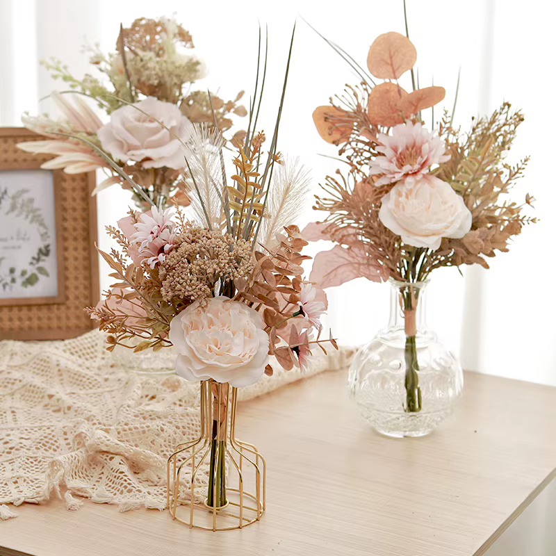 Décoration de mariage fleurs artificielles Rose pivoine Pampas mariée Bouquet maison fête de noël Arrangement soie