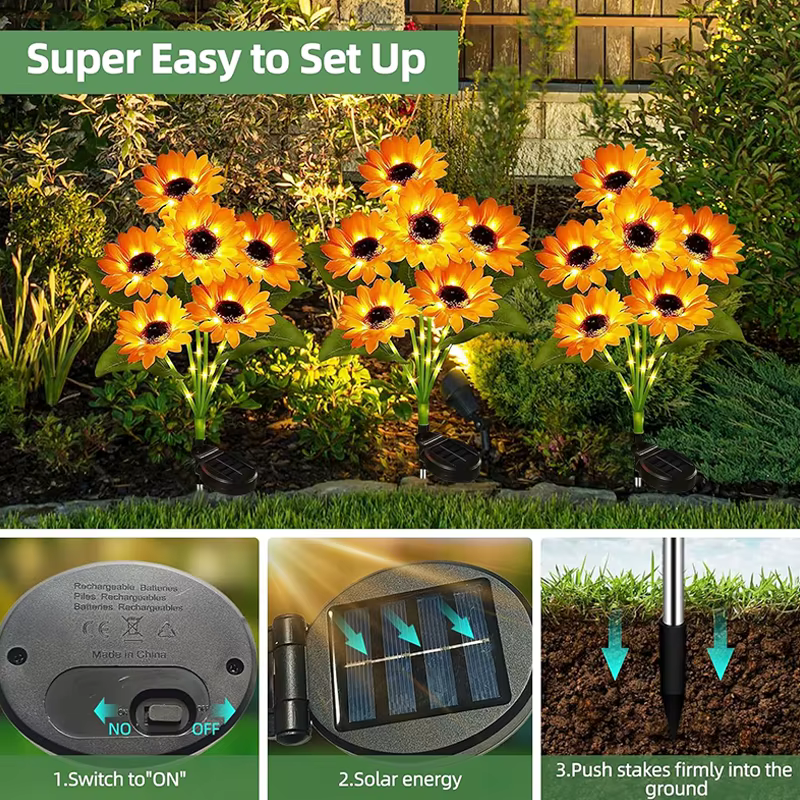 Lampes solaires LED en forme de tournesol