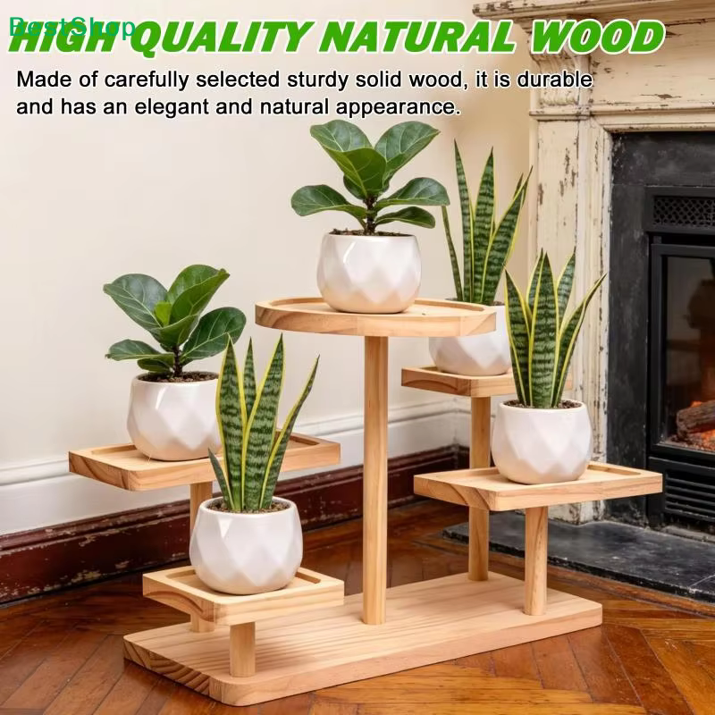 ☭ Support à plantes en bois à 5 niveaux