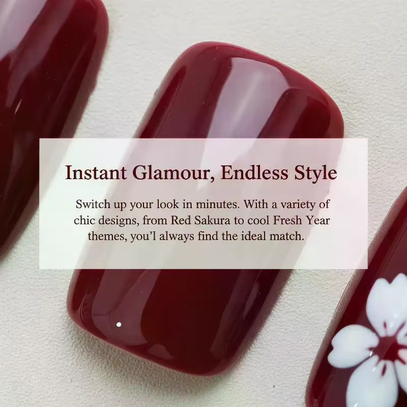 30 faux ongles rouges à bout français avec fleurs, couvrance totale, pour femmes, pose rapide DIY, finition naturelle, look professionnel