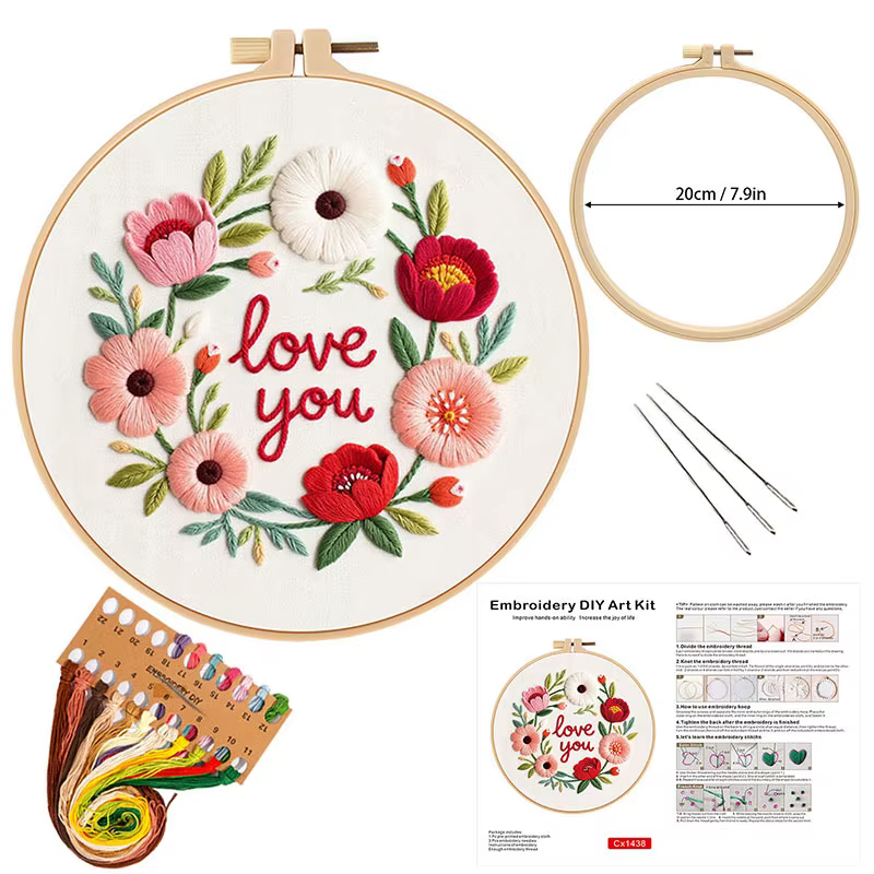 Kit de bricolage de broderie florale pour la saint-valentin