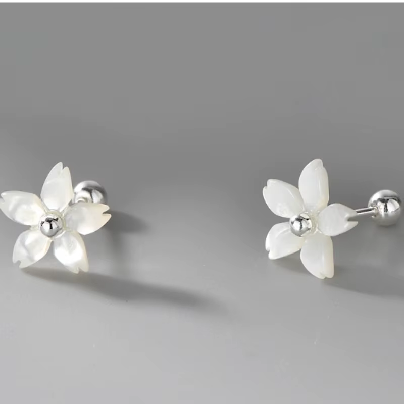 Boucles d'oreilles à tige en argent regardé 925 pour femme, fleur de coquillage, plante, mode coréenne exquise, boucle d'oreille à vis, piercing, cadeau de bijoux