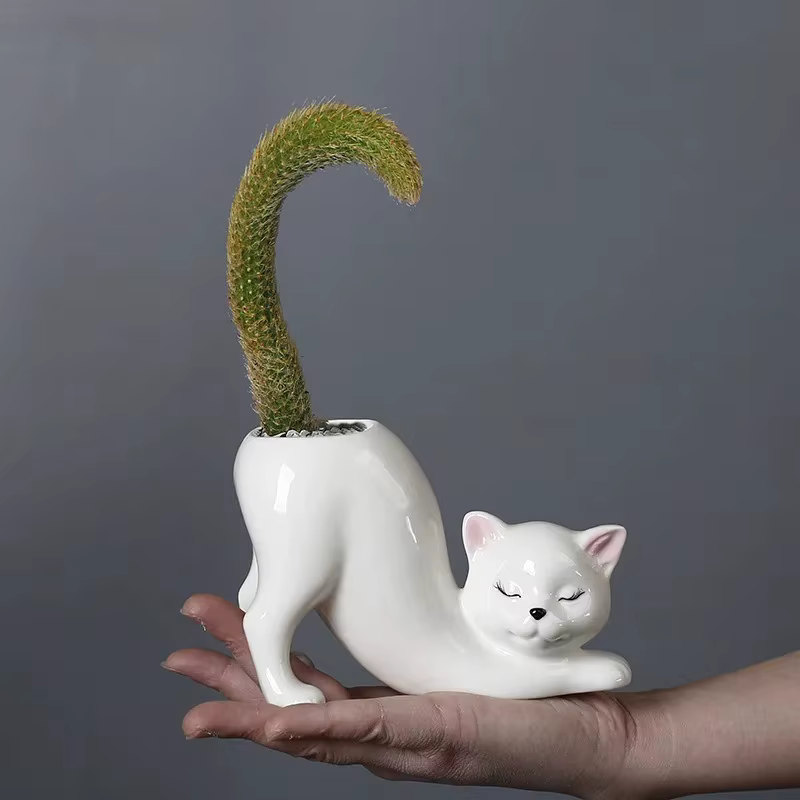 Pot de fleurs en céramique en forme de chat créatif et mignon