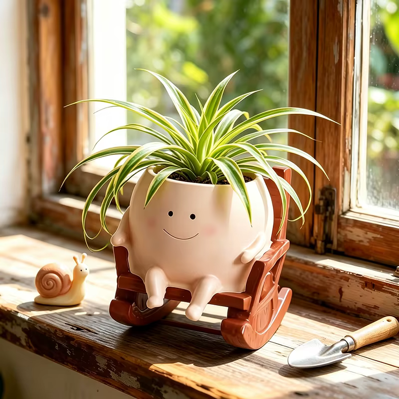Pot de fleurs élégant en résine en forme de fantôme souriant