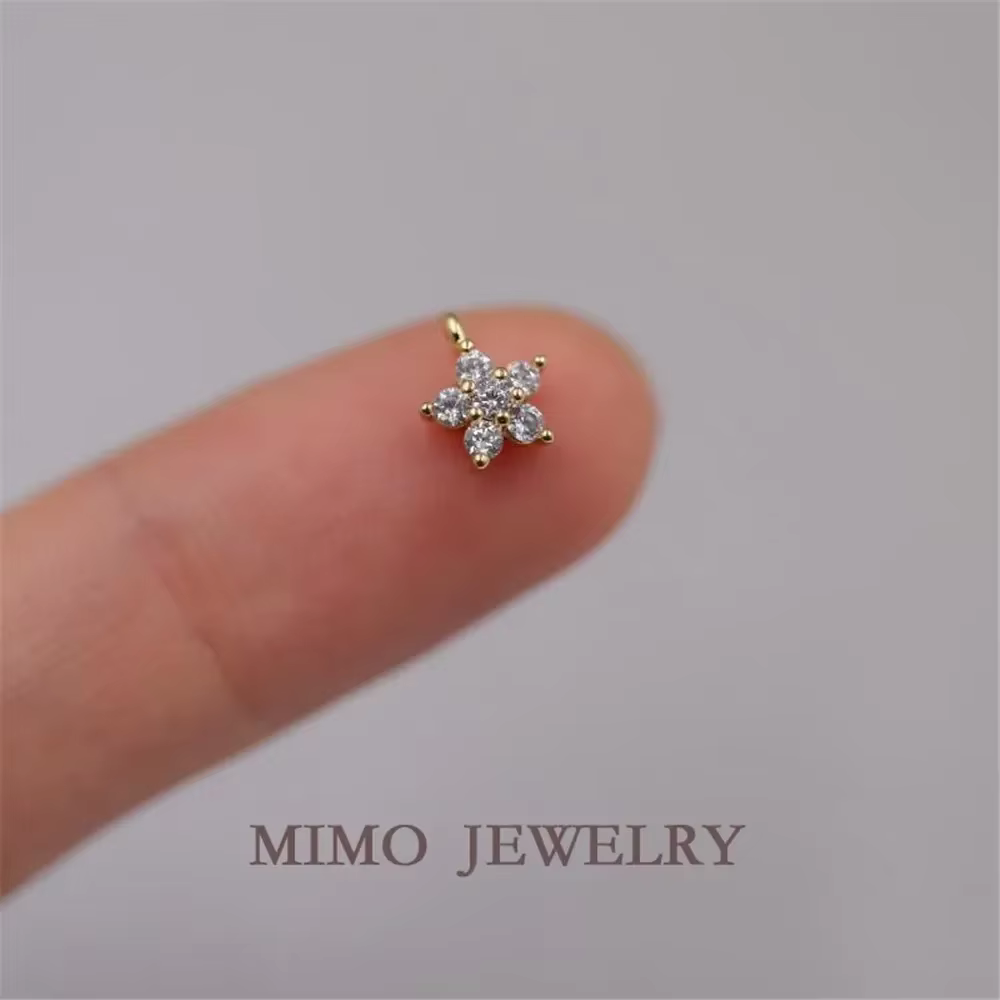 Pendentif anneau unique en forme de fleur dorée, plaqué cuivre or 14 carats, accessoire artisanal DIY