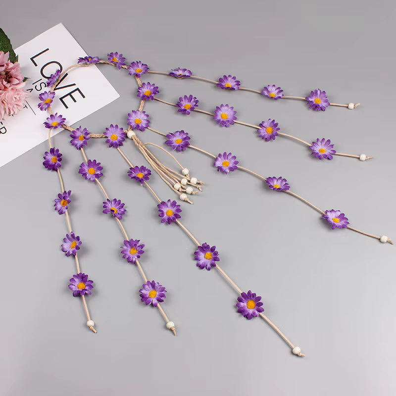 Bandeau de sauna en forme d'hélicoptère avec fleur, couronne florale, accessoires pour cheveux de tournesol d'été, style bohème des années 70, 2 pièces