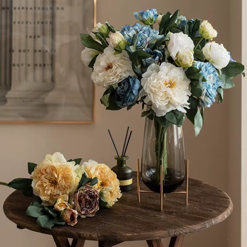49CM pivoine rétro fleur artificielle lumière luxe grand bouquet