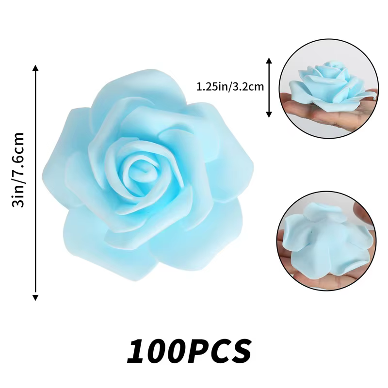 100 pièces Simulation fleurs 7cm mousse Roses tête bricolage mariée tenant fleur mariage décoration de la maison