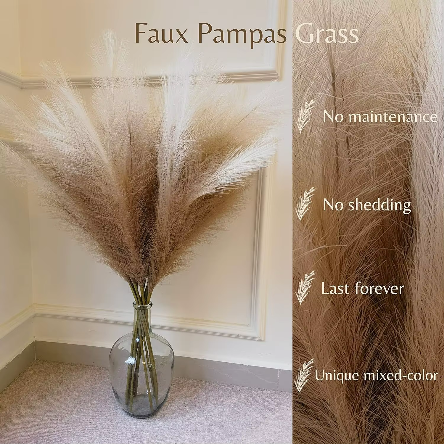 Bouquet de fleurs artificielles en herbe de la pampa 90/120 cm pour la décoration de la maison