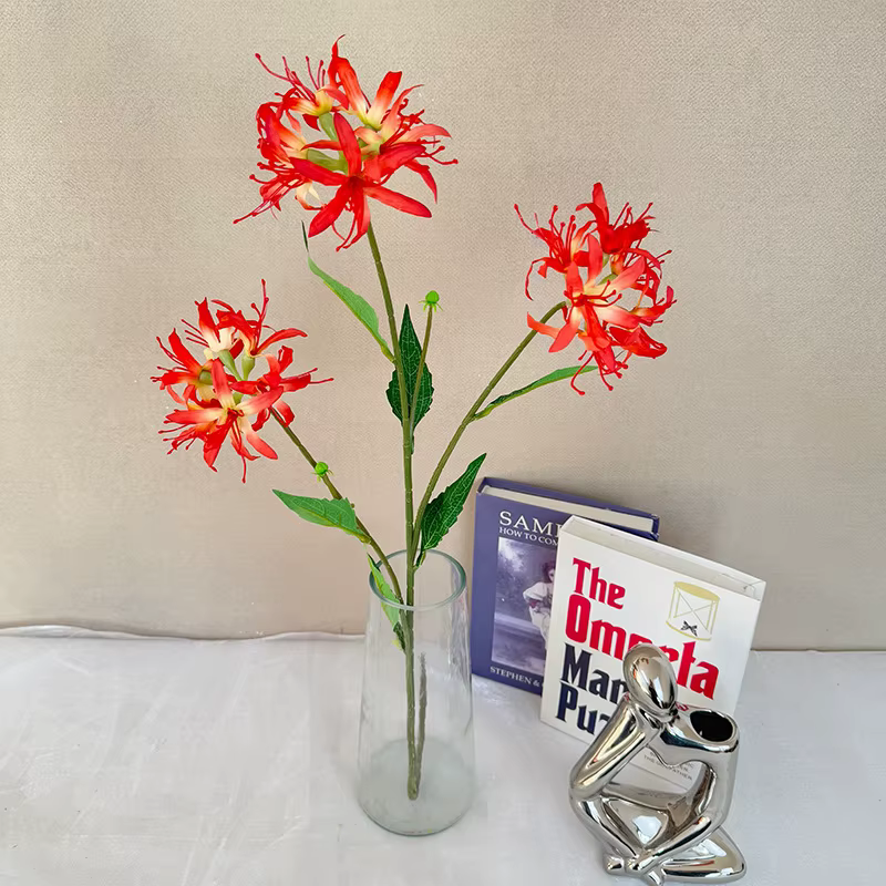 3 Têtes de fleurs artificielles en soie Lycoris Radiata pour la décoration de la maison