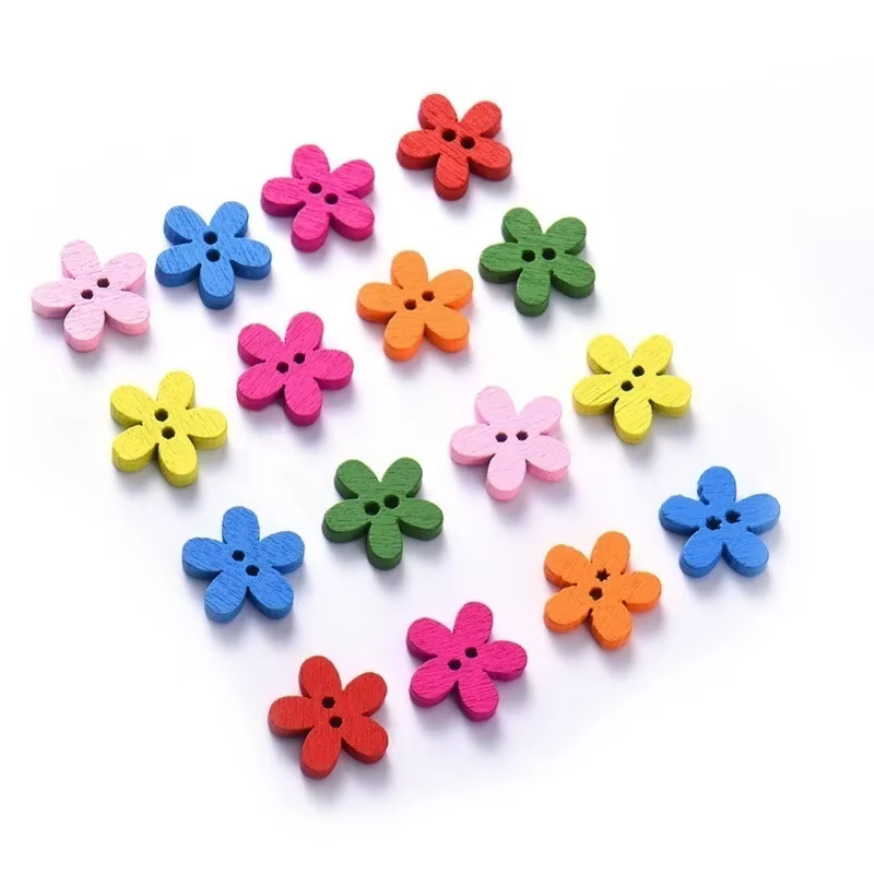 Boutons décoratifs en bois à fleurs mélangées