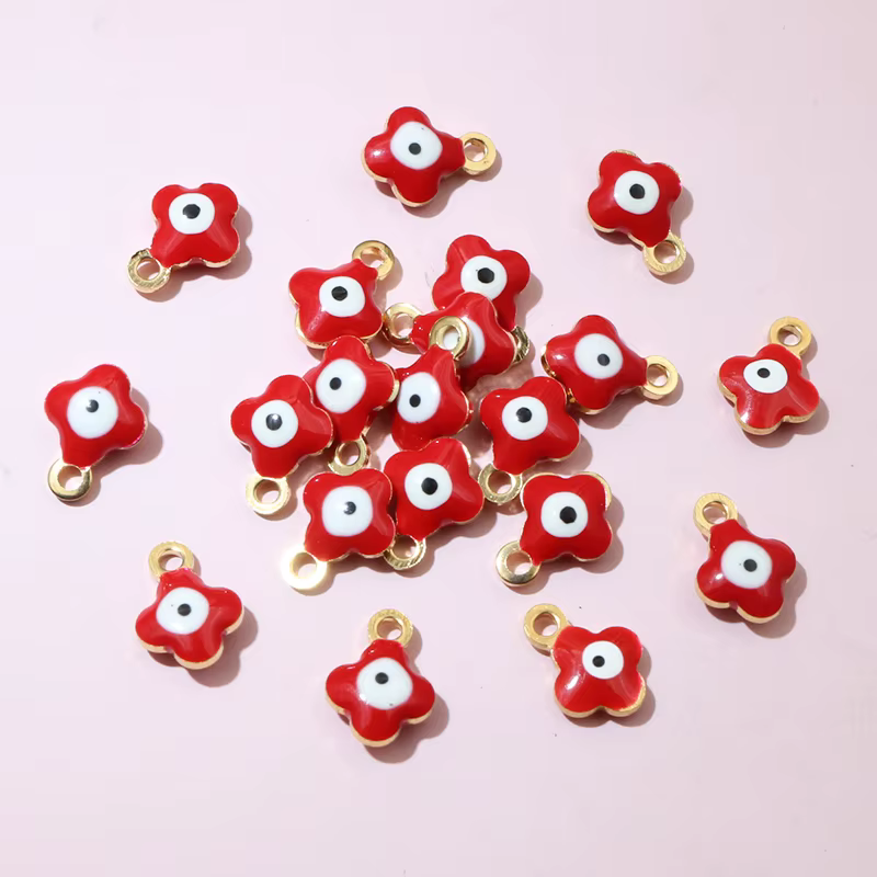 20pcs 9x7mm émail mauvais yeux fleur charmes pendentif petit en acier inoxydable bricolage fabrication de bijoux accessoires résultats