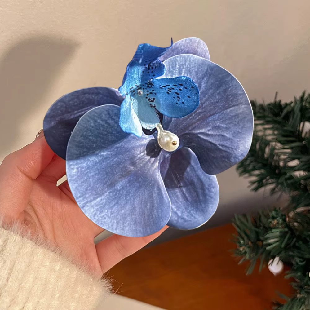Pince à cheveux fleur de perle pour femme, mignonne, motif papillon et orchidée, pince bec de canard, accessoires de plage