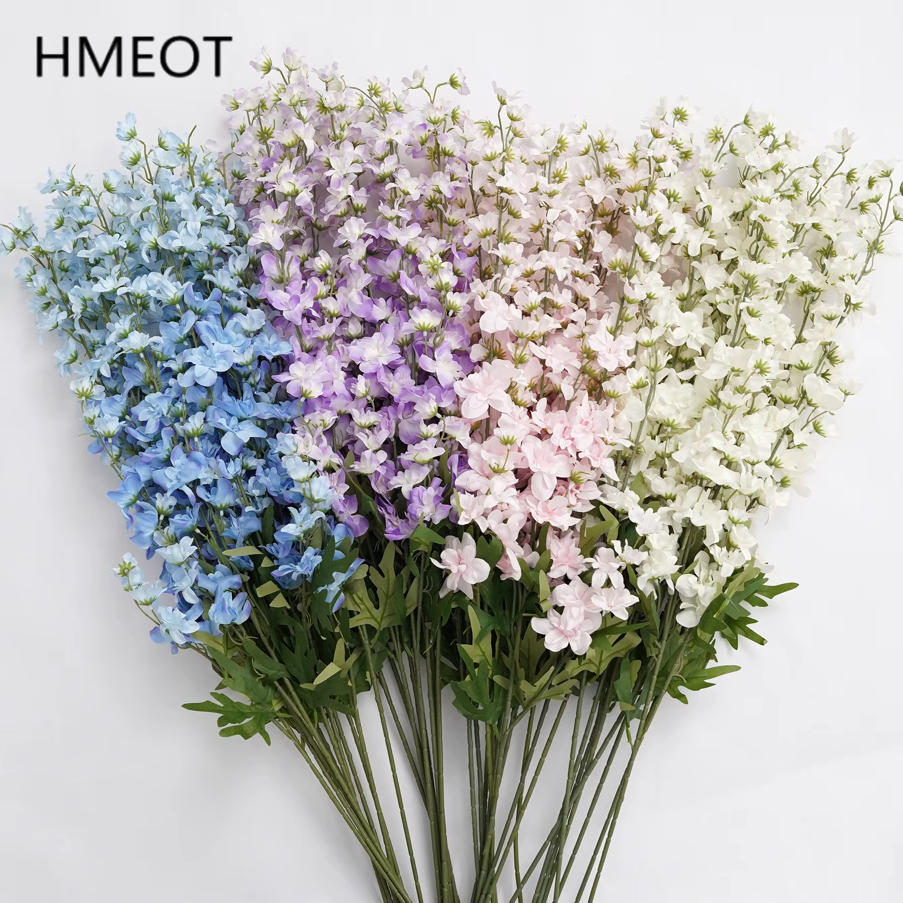 HMEOT H8413 3 Têtes de fleurs artificielles colorées Delphinium pour arrangements floraux de mariage