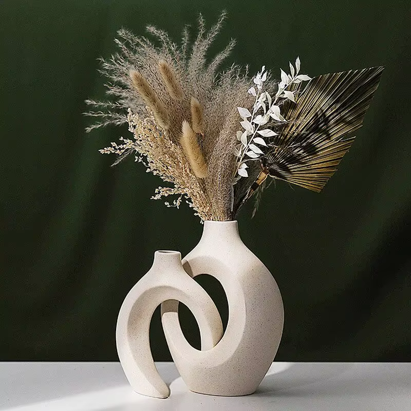 NOUVEAU Lot de 2 pots de fleurs circulaires creux en céramique style nordique