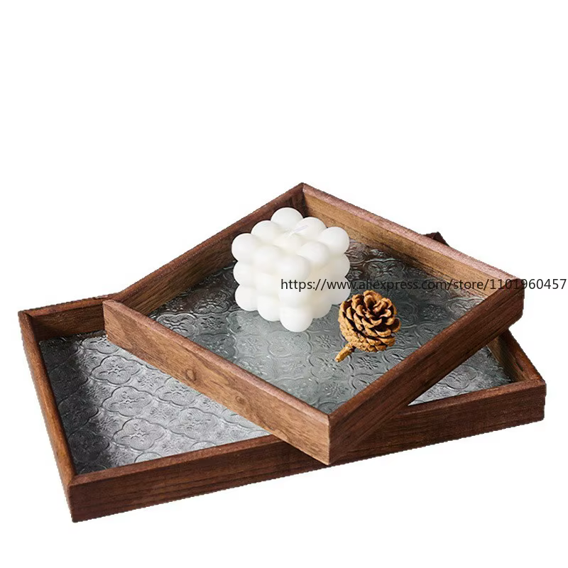 Haitang – plateau en verre à fleurs Vintage, décoration légère de luxe créative pour la maison, salon, Table à thé, rangement, tasse de thé, assiette de fruits