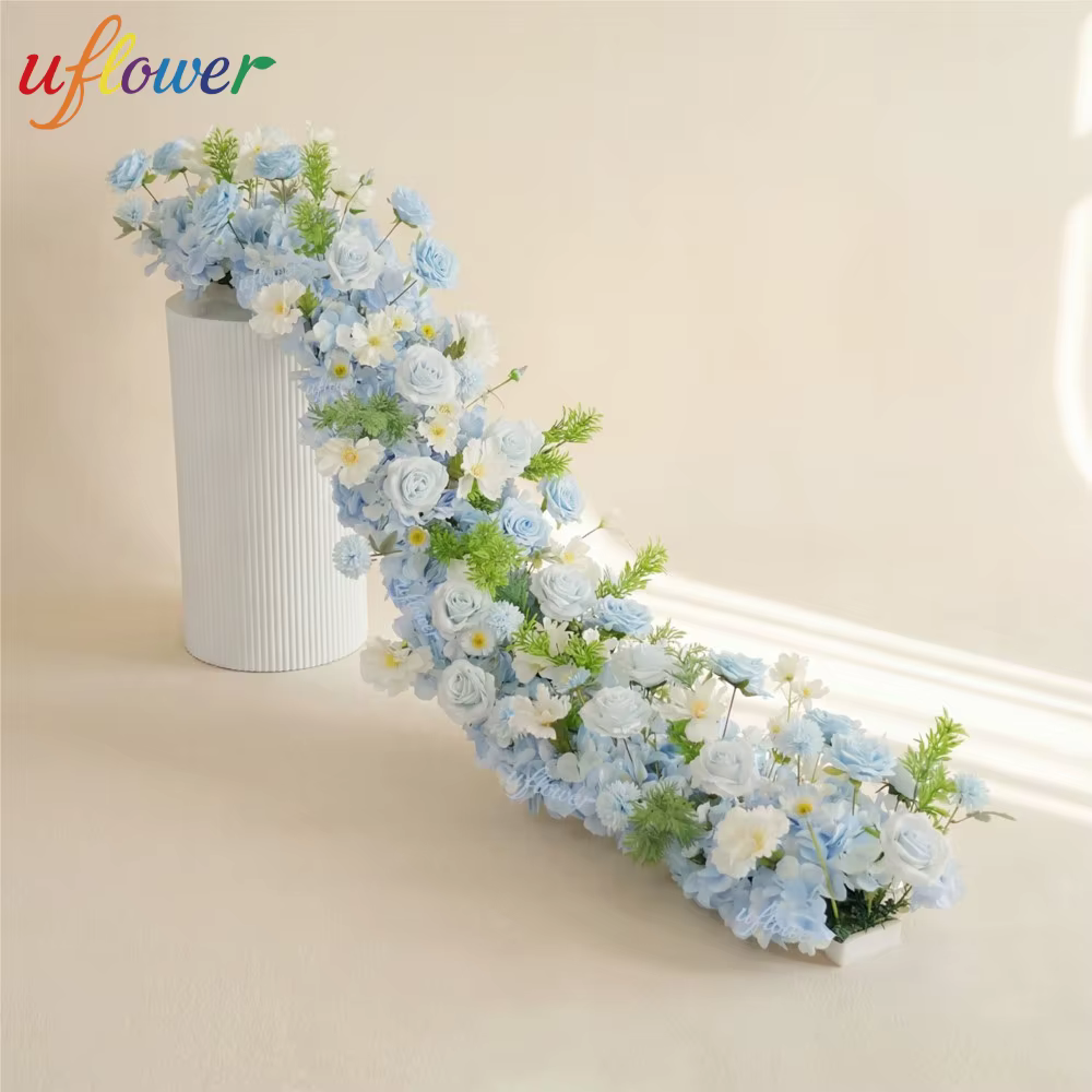 Rangée de fleurs artificielles bleues personnalisées Uflower