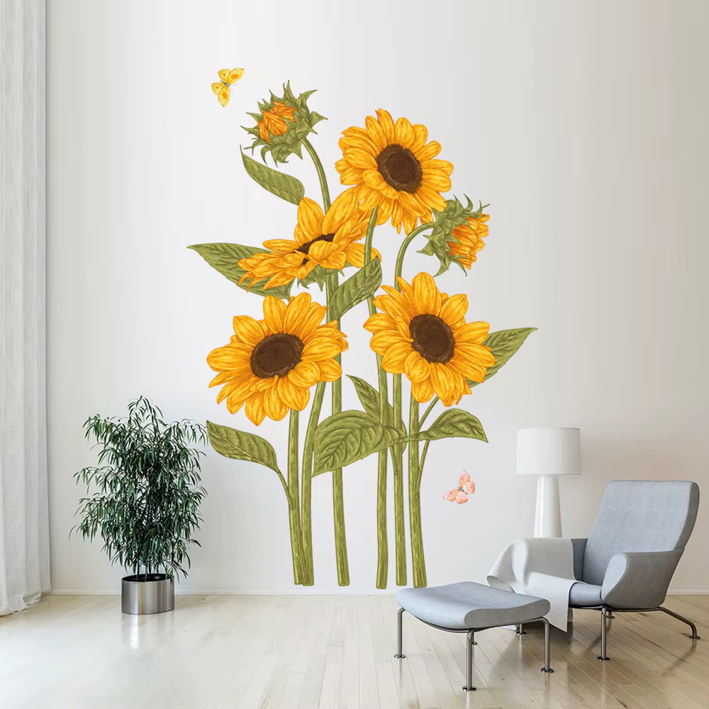 2 pièces d'autocollants muraux papillon tournesol pour salon