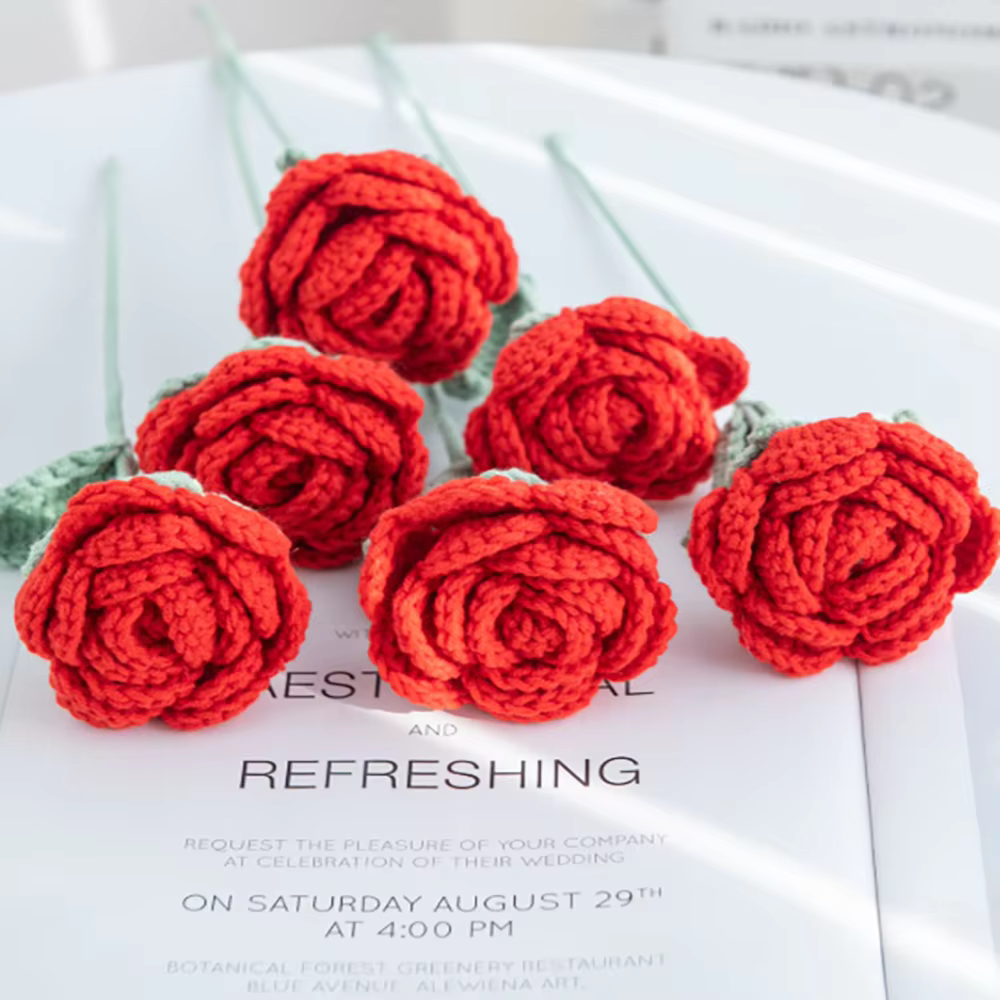 1/3 Pièces Fleurs Artificielles Roses au Crochet Faites à la Main Produits Finis pour Jardin Extérieur Mariage Bouquet de Mariée Fête à Domicile Cadeau DIY